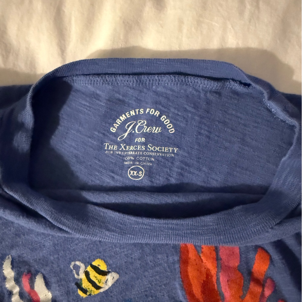 J. Crew Blue and Red Floral Short Sleeve Tee - Picture 2 of 2